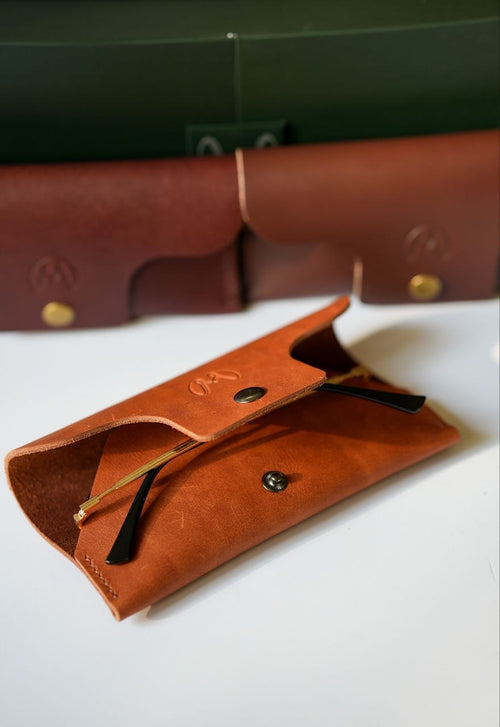 Handmade Foldable Leather Glasses Case-Tan